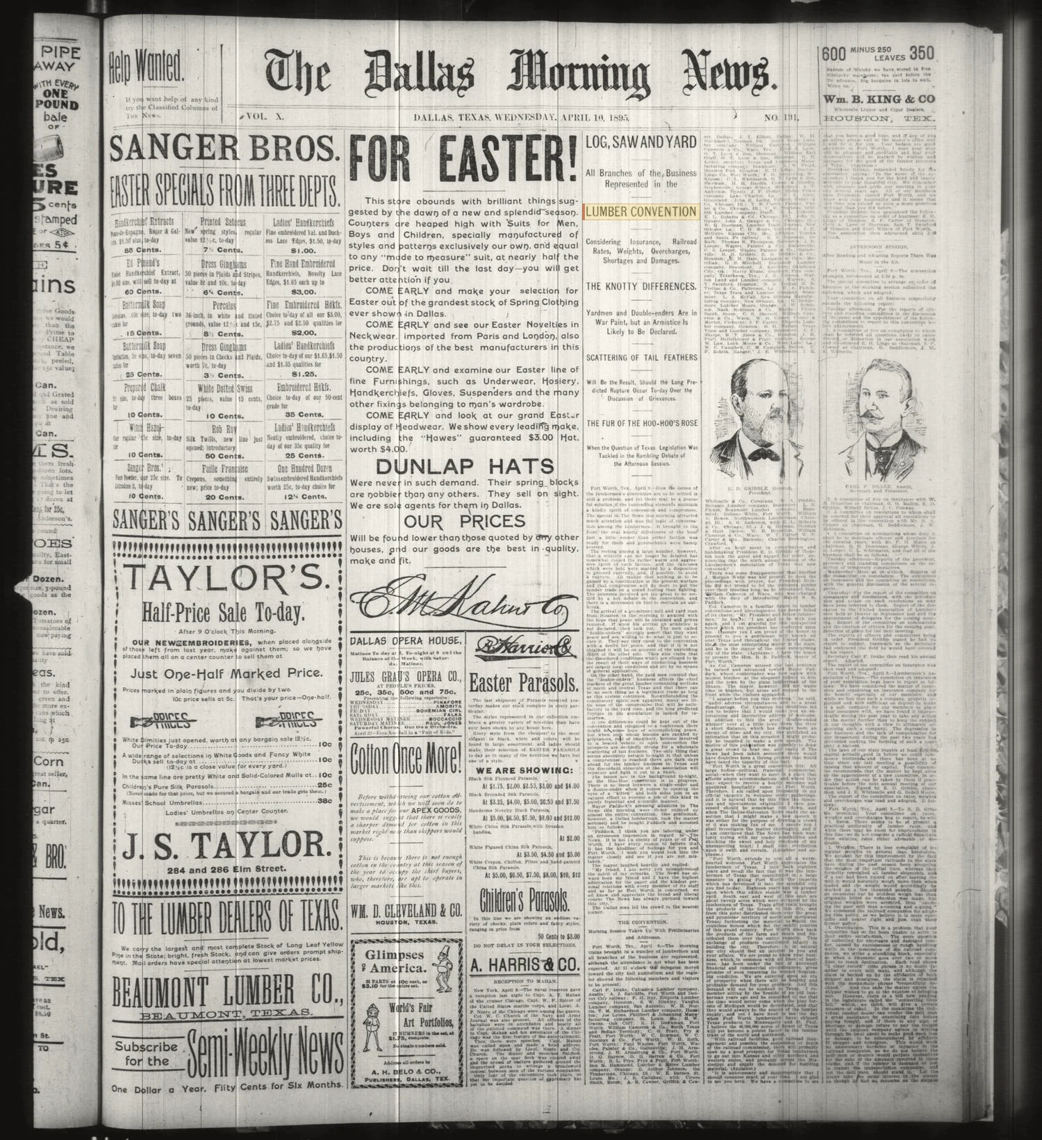 The Dallas Morning News. (Dallas, Tex.), Vol. 10, No. 191, Ed. 1 Wednesday, April 10, 1895